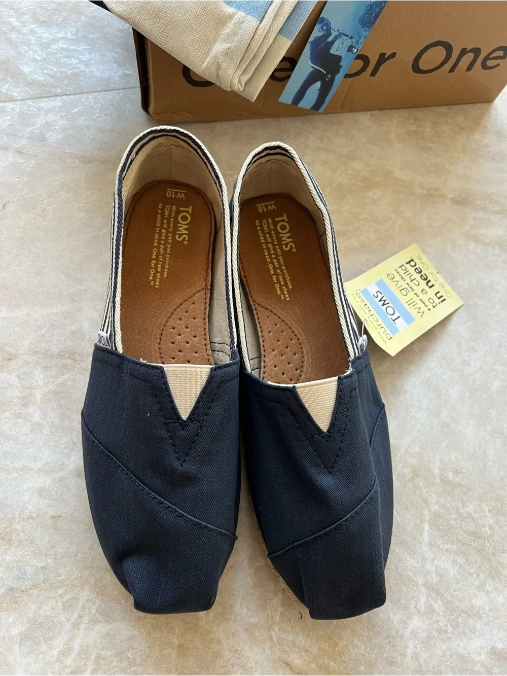 TOMS Navy Canvas Slip-On with Striped Heel